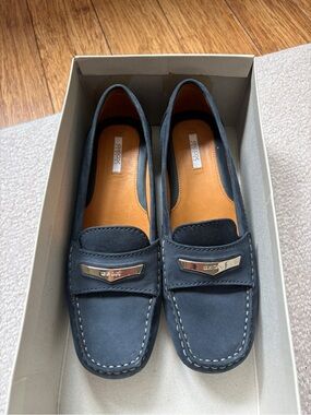 Geox Navy Suede Slip-On Loafers with Metal Accent